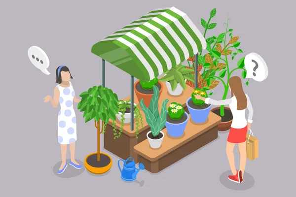 3Dアイソメトリックフラットベクトルの概念図花屋 Local Houseplant Shop — ストックベクタ