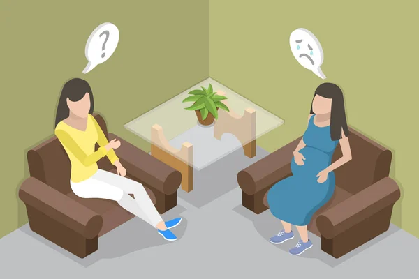 Isometric Flat Vector Conceptual Illustration Psychological Support Pregnant Family Therapy — Stockový vektor