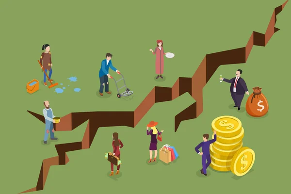 Isometrischer Flat Vector Konzeptuelle Illustration Sozialer Ungleichheit Finanzlücke Zwischen Menschen — Stockvektor