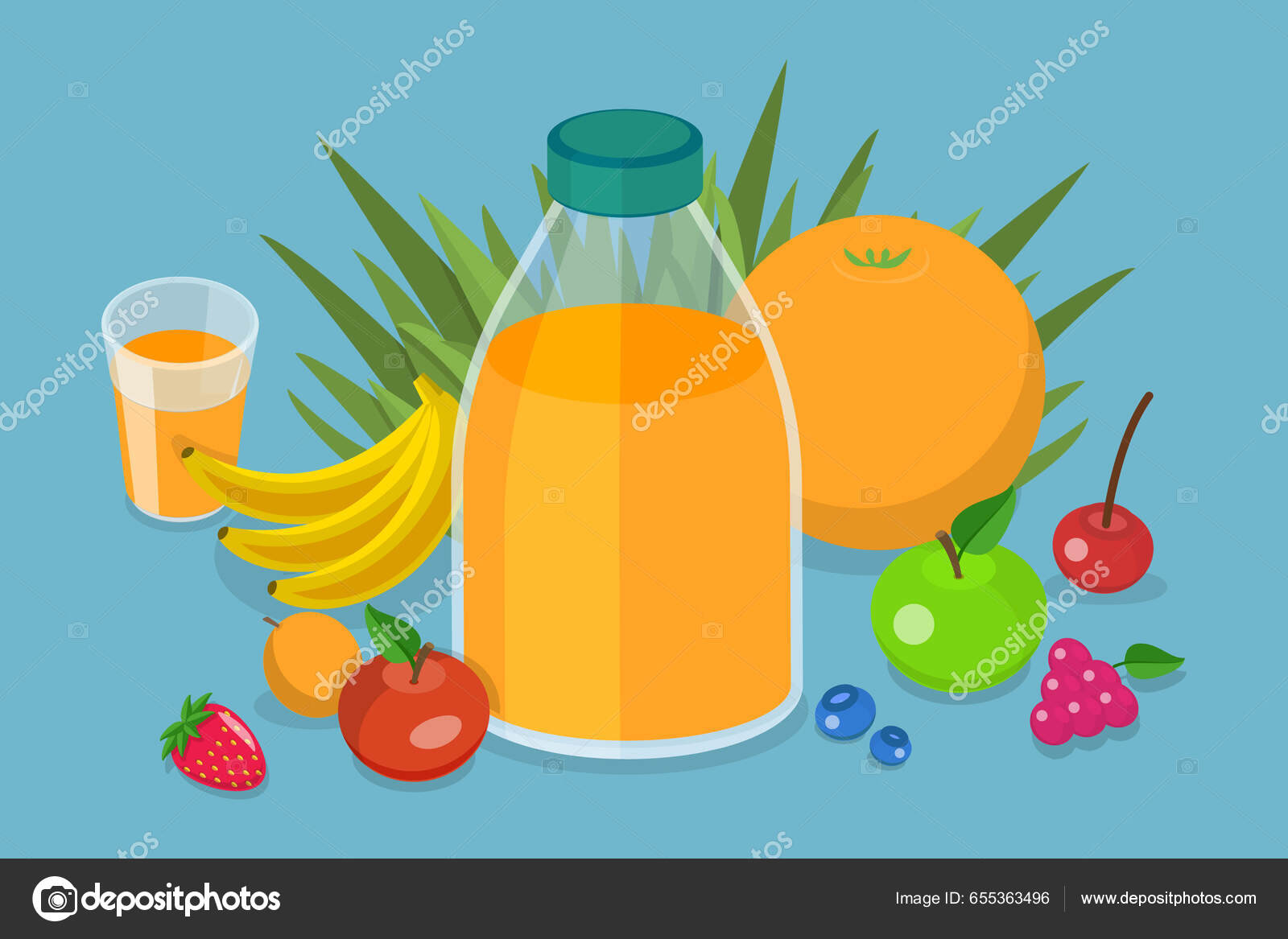 Glass bottles with fruit juice collection Vector Image