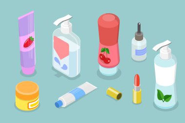 3 Boyutlu Isometric Düz Vektör Kozmetik, Güzellik Ürünleri
