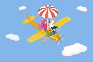 3D Isometric Düz Vektör Yurtdışı Tatilinin Kavramsal İllüstrasyonu, Yaz Yolculuğu, Seyahat Zamanı