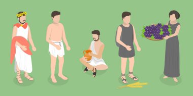 3D Isometric Antik Roma Karakterleri, Roma İmparatorluğu Halkı Düz Vektör Kümesi