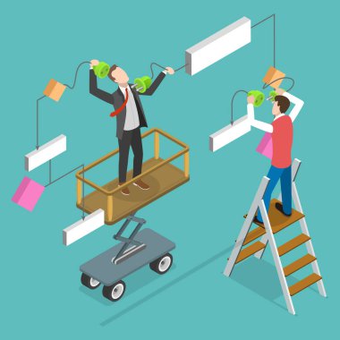 3 Boyutlu Isometric Düz Vektör Akış Çizelgesi Kavramsal İllüstrasyonu, İşlevsellik Akış Diyagramı