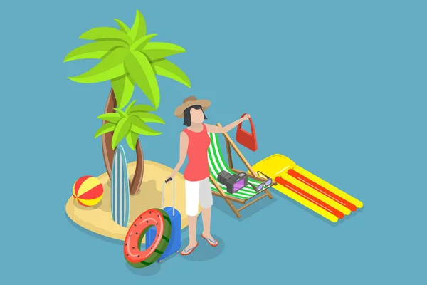 Isometric Flat Vector Conceptual Illustration Vacation Summer Travel Leisure Sea — Stock Vector