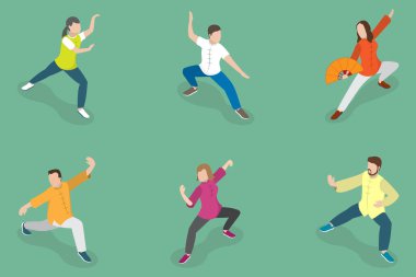 3 Boyutlu Isometric Tai Chi Düz Vektör Kümesi, Sağlıklı Yaşam Tarzı