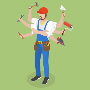 3D Isometric Flat Vlat Vektör Tamirci, Ev Tamircisi Resimleri