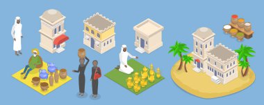 3D Isometric Düz Vektör Doğu Çarşısının Kavramsal İllüstrasyonu, Asya Sokak Pazarı