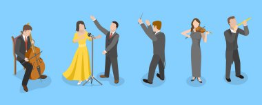 3D Isometric Düz Vektör Opera, Tiyatro ve Müziğin Kavramsal İllüstrasyonu