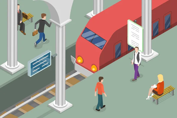 Isometric Flat Vector Conceptual Illustration Metro Station Arrival Passenger Express — Stockový vektor