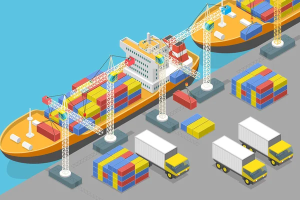 Isometric Flat Vector Conceptual Illustration Maritime Port Transport Logistics — Stockový vektor