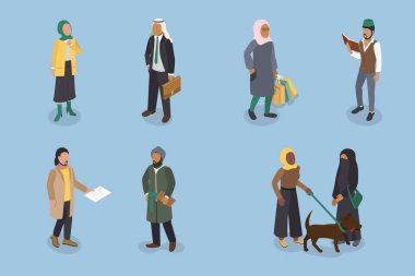 3 Boyutlu Isometric, Müslüman İnsanların Düz Vektörü, Farklı Klasik ve Modern Kıyafetler