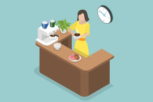 Ilustração Conceitual Vetor Plano Isométrico Tempo Café Pausa Para Almoço —  Vetores de Stock