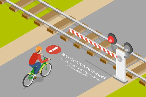 Ilustração Conceitual Vetor Plano Isométrico Das Regras Andar Bicicleta Pare — Vetor de Stock