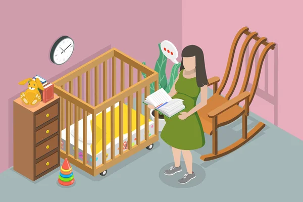 Isometrischer Flat Vector Konzeptuelle Illustration Der Schwangerschafts Selbstbildung Geburtenplanung — Stockvektor