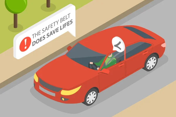 Isometric Flat Vector Conceptual Illustration Safety Belt Safe Driving Rules — 스톡 벡터