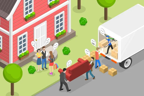 Isometric Flat Vector Conceptual Illustration Relocation Moving New House — Stock Vector