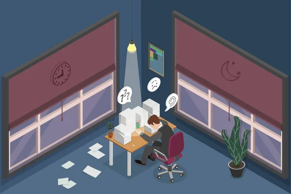 Isometric Flat Vector Conceptual Illustration Frustrated Writer Author Imagination Crisis — 스톡 벡터