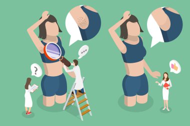 3D Isometric Düz Vektör Epilasyon Prosedürü Kavramsal İllüstrasyonu, Koltuk altı Saç Bakımı