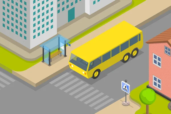 Isometric Flat Vector Conceptual Illustration Public Transport Stop Urban Dojíždění — Stockový vektor
