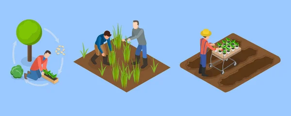 Isometric Flat Vector Conceptual Illustration Sustainable Farming Natural Agriculture - Stok Vektor