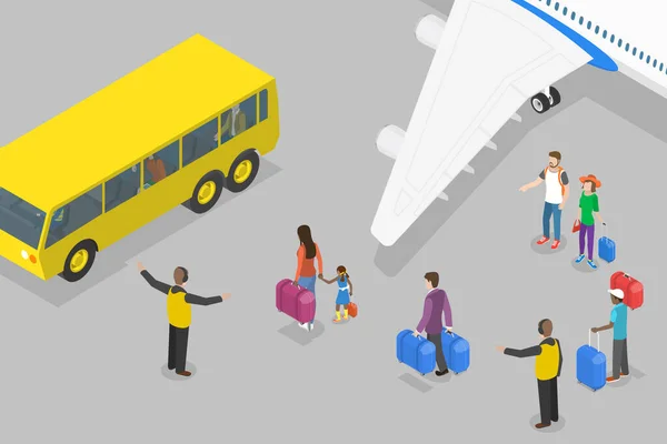 Ilustración Conceptual Del Vector Plano Isométrico Del Autobús Del Aeropuerto — Vector de stock