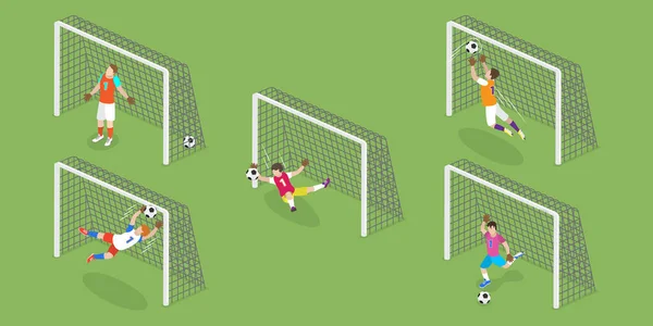 Isometric Flat Vector Set Goalkeepers Goalie Characters Motion — 스톡 벡터