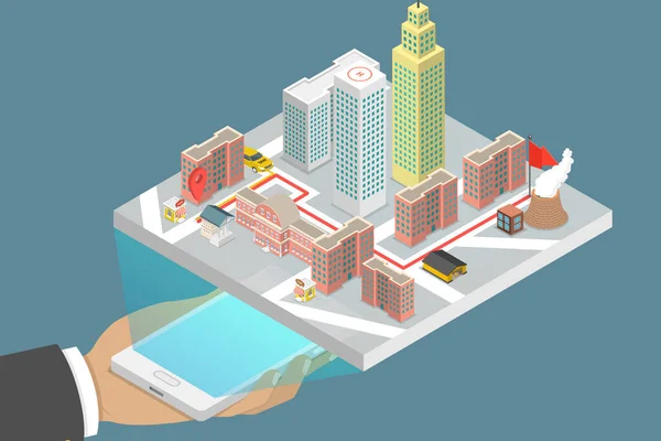 Изометрический Плоский Вектор Концептуальная Иллюстрация Такси Мобильное Приложение Онлайн Сервис — стоковый вектор