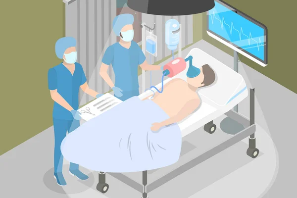 Illustrazione Concettuale Isometrica Piatta Dell Anestesia Preparazione Dell Operazione Chirurgica — Vettoriale Stock