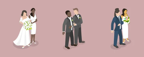 Isometric Flat Vector Conceptual Illustration Lgbtq Marriage Homosexual Non Traditional — Stock Vector