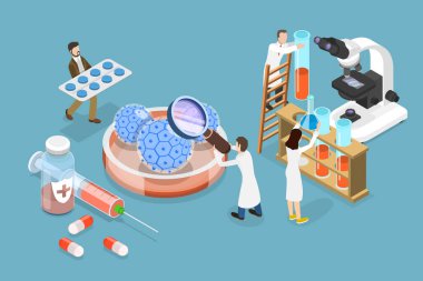 3D Isometric Düz Vektör İnsan Papillomavirüsü Kavramsal İllüstrasyonu, HPV Aşılama