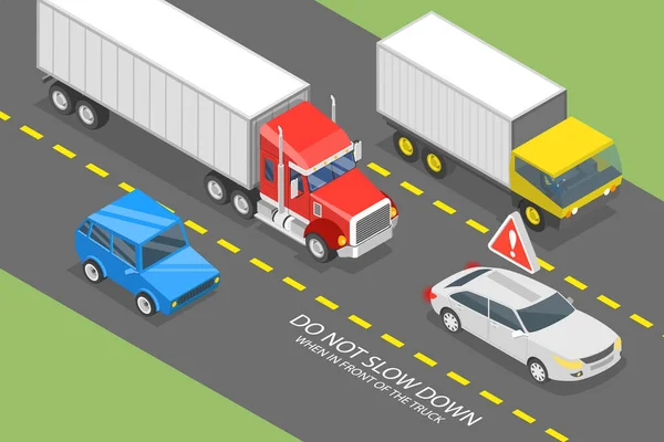 三维空间等距平面矢量概念说明在卡车前面行驶时不要减速 安全驾驶小贴士 — 图库矢量图片