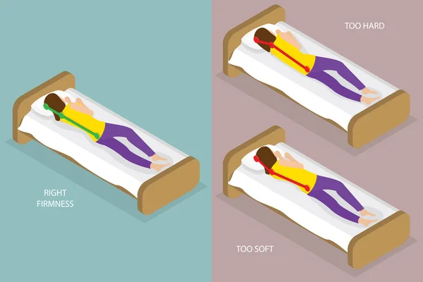 3Dアイソメトリックフラットベクトルの概念図正しい睡眠 背中の健康のためのケア — ストックベクタ