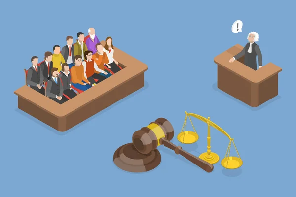 Isometric Flat Vector Conceptual Illustration Jury Court Trial Judicial Process — 스톡 벡터