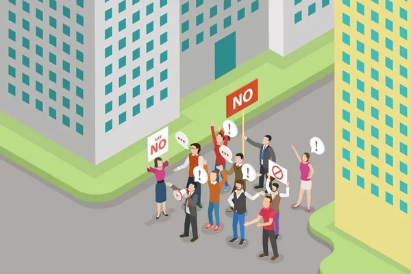 Isometric Flat Vector Conceptual Illustration Revolution Demonstration Protesting People — 스톡 벡터