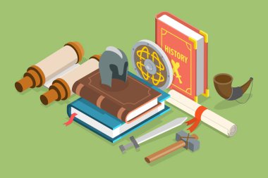 3D Isometric Flat Vector Conceptual Illustration of History Subject, Knowledge of Past and Ancient clipart