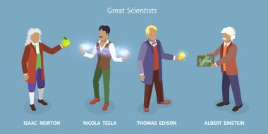 3D Isometric Flat Vector Set of Great Scientists, Famous Person in Science clipart