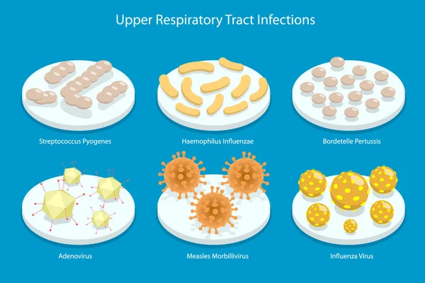 Illustration Conceptuelle Vecteur Plat Isométrique Infection Des Voies Respiratoires Supérieures — Image vectorielle