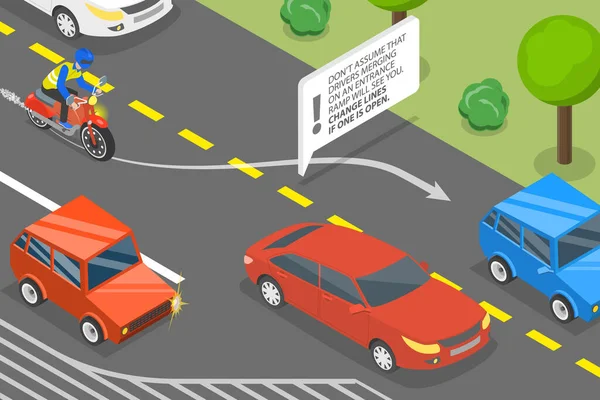 Isometric Flat Vector Conceptual Illustration Safety Driving Merging Entrance Ramp — 스톡 벡터