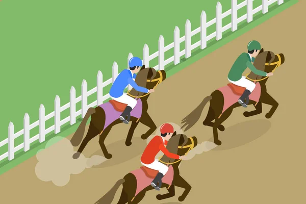 Isometric Flat Vector Conceptual Illustration Hippodrome Competitions Horse Racing Scenery — Stockový vektor