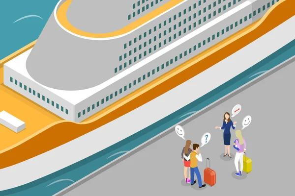 Isometrischer Flat Vector Konzeptionelle Illustration Von Kreuzfahrten Passagiere Mit Gepäck — Stockvektor