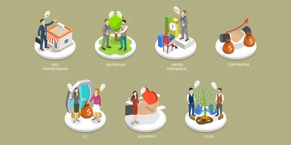 Isometric Flat Vector Conceptual Illustration Types Business Corporate Strategy — Stockový vektor