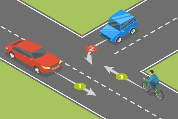 3D等距平面矢量概念阐释交通管理规则 安全道路驾驶 — 图库矢量图片