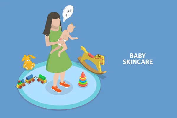 Isometric Flat Vector Conceptual Illustration Baby Skincare Motherhood Infantry Healthcare — Stockvektor