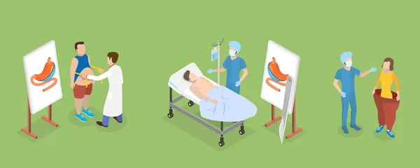 Isometric Flat Vector Conceptual Illustration Bariatric Surgery Vertical Sleeve Gastrectomy — Wektor stockowy