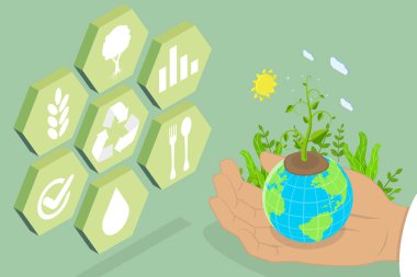 3D Isometric Flat Vector Conceptual Illustration of Regenerative Agriculture, Sustainable Farming