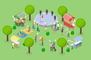 3D Isometric Flat Vector Conceptual Illustration of Festival, Street Market Fair