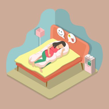 3D Isometric Flat Vector Conceptual Illustration of Pillow for a Pregnant Woman, Healthy Night Sleep
