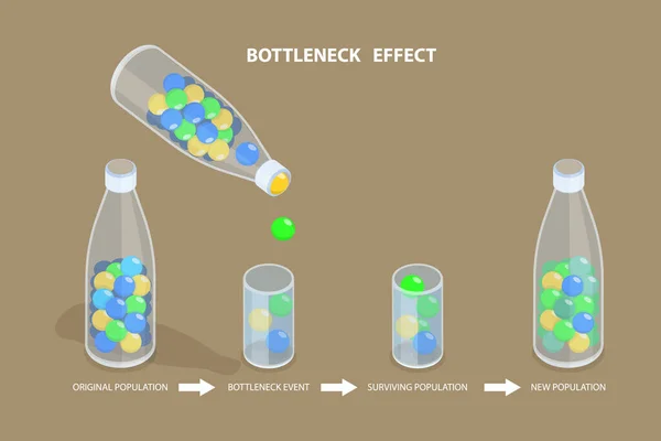 Isometric Flat Vector Conceptual Illustration Bottleneck Effect Population Impact — Vetor de Stock