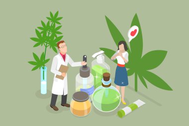 3 Boyutlu Isometric Düz Vektör CBD Yağının Kavramsal İllüstrasyonu, Kenevirin Yararları